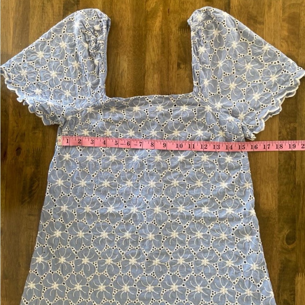Zara Light Blue Eyelet Mini Dress - Picture 7 of 9